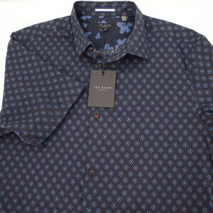 NWT Ted baker Shirt Mens 5 Yannic Geo Print Short Sleeve Button Up Shirt casual
